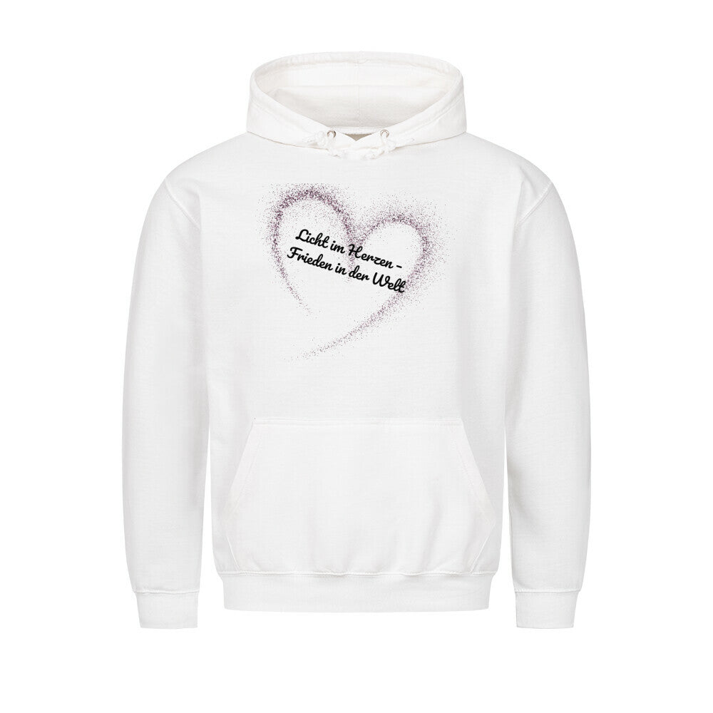 Licht im Herzen Hoodie, Frieden in der Welt, spiritueller Hoodie, Sabine Frieden Kollektion, Friedensbotschaft Kleidung, Hoodie mit Botschaft, positives Statement Hoodie, Yoga Hoodie, Achtsamkeit, Meditation