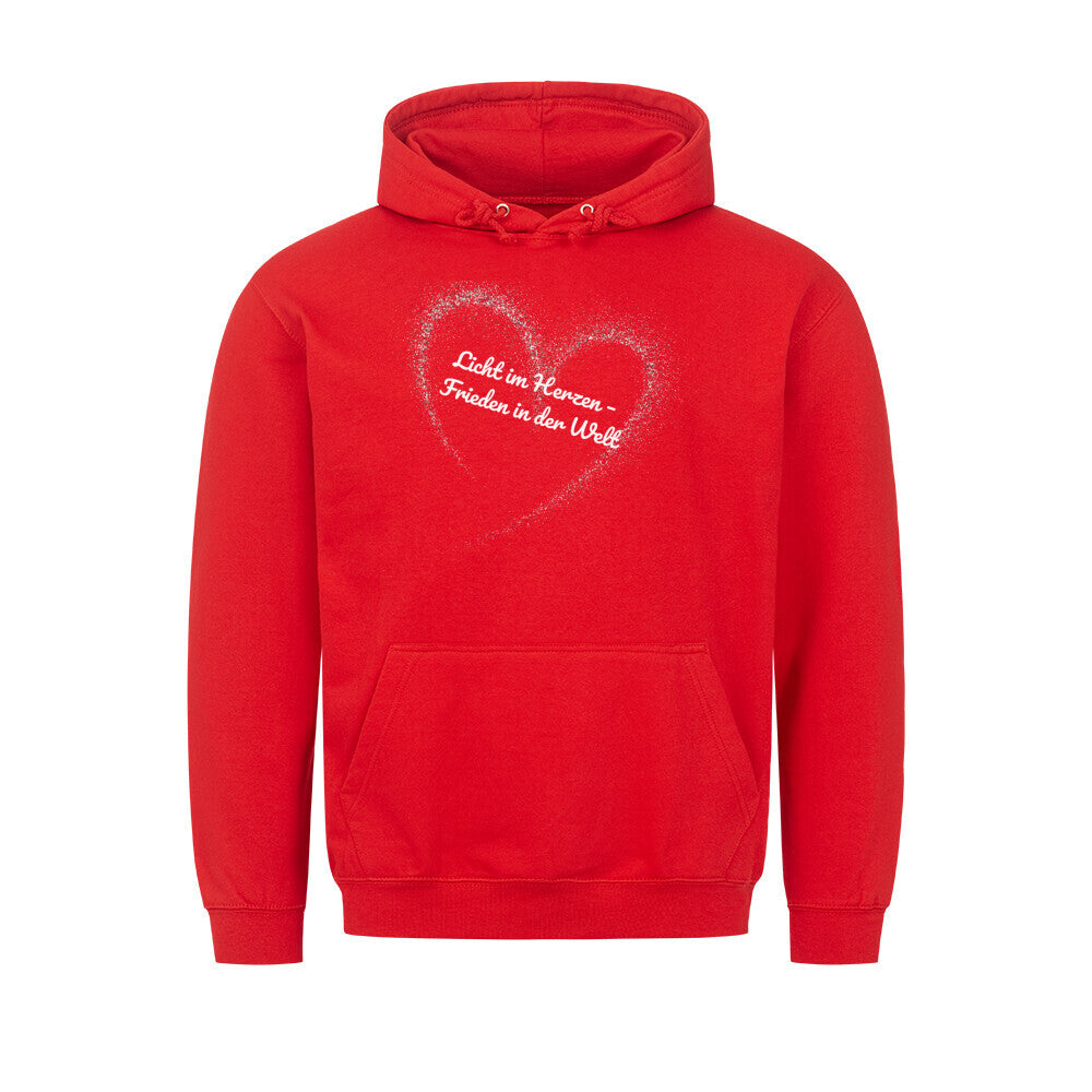 Licht im Herzen Hoodie, Frieden in der Welt, spiritueller Hoodie, Sabine Frieden Kollektion, Friedensbotschaft Kleidung, Hoodie mit Botschaft, positives Statement Hoodie, Yoga Hoodie, Achtsamkeit, Meditation, color: rot