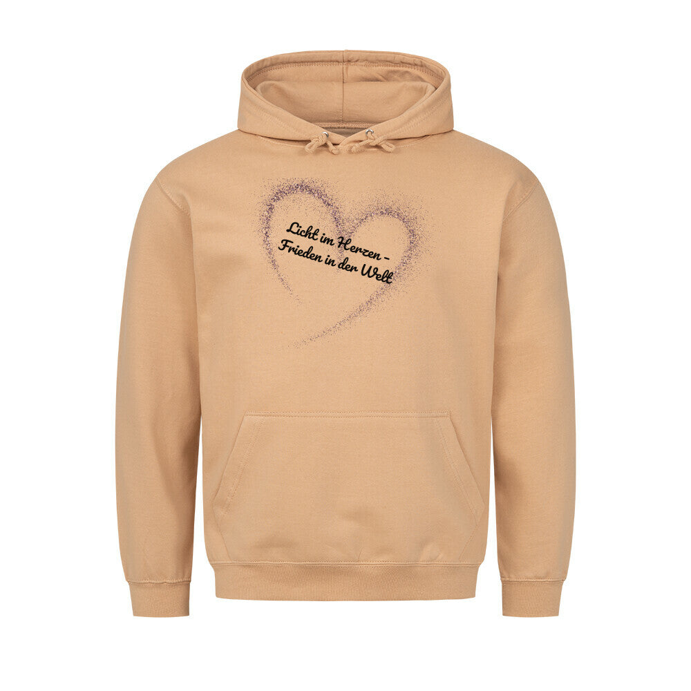 Licht im Herzen Hoodie, Frieden in der Welt, spiritueller Hoodie, Sabine Frieden Kollektion, Friedensbotschaft Kleidung, Hoodie mit Botschaft, positives Statement Hoodie, Yoga Hoodie, Achtsamkeit, Meditation color: sand