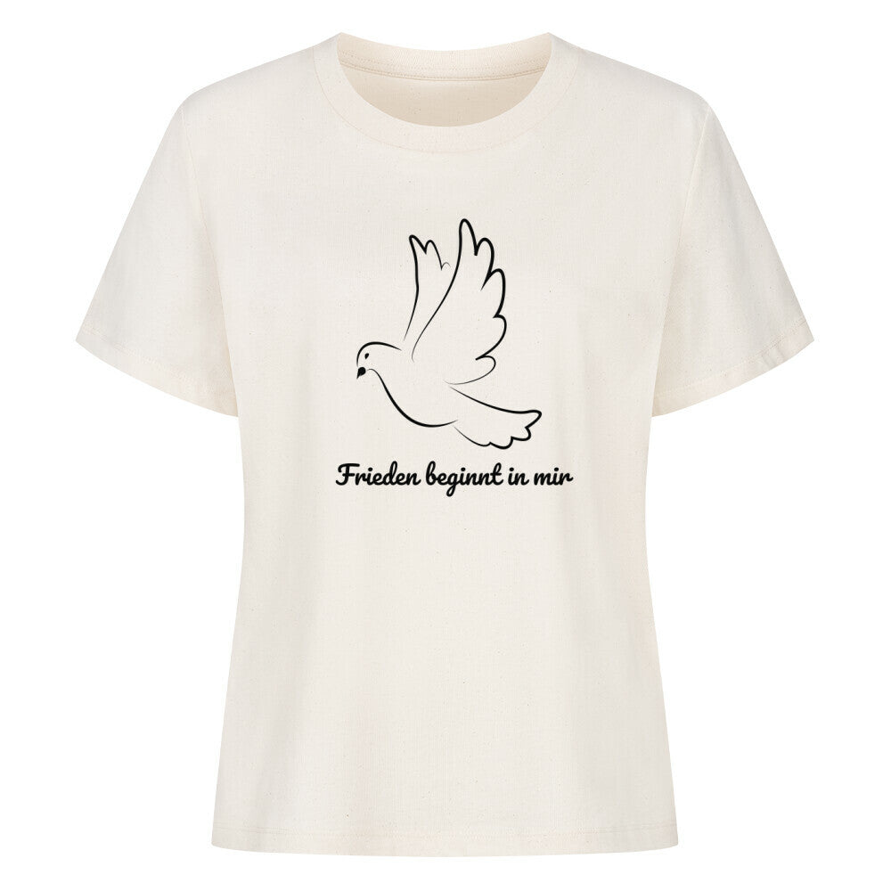 Licht im Herzen, Frieden beginnt in mir, Friedensshirt, spirituelles T-Shirt, Sabine Frieden Kollektion, positives Statement Shirt, Geschenk für Friedensfreunde, liebevolle Botschaft Shirt, Yoga Shirt, Achtsamkeit, Taube, Friedenstaube, göttliche Botschaft, color: natural, Frauen T-Shirt