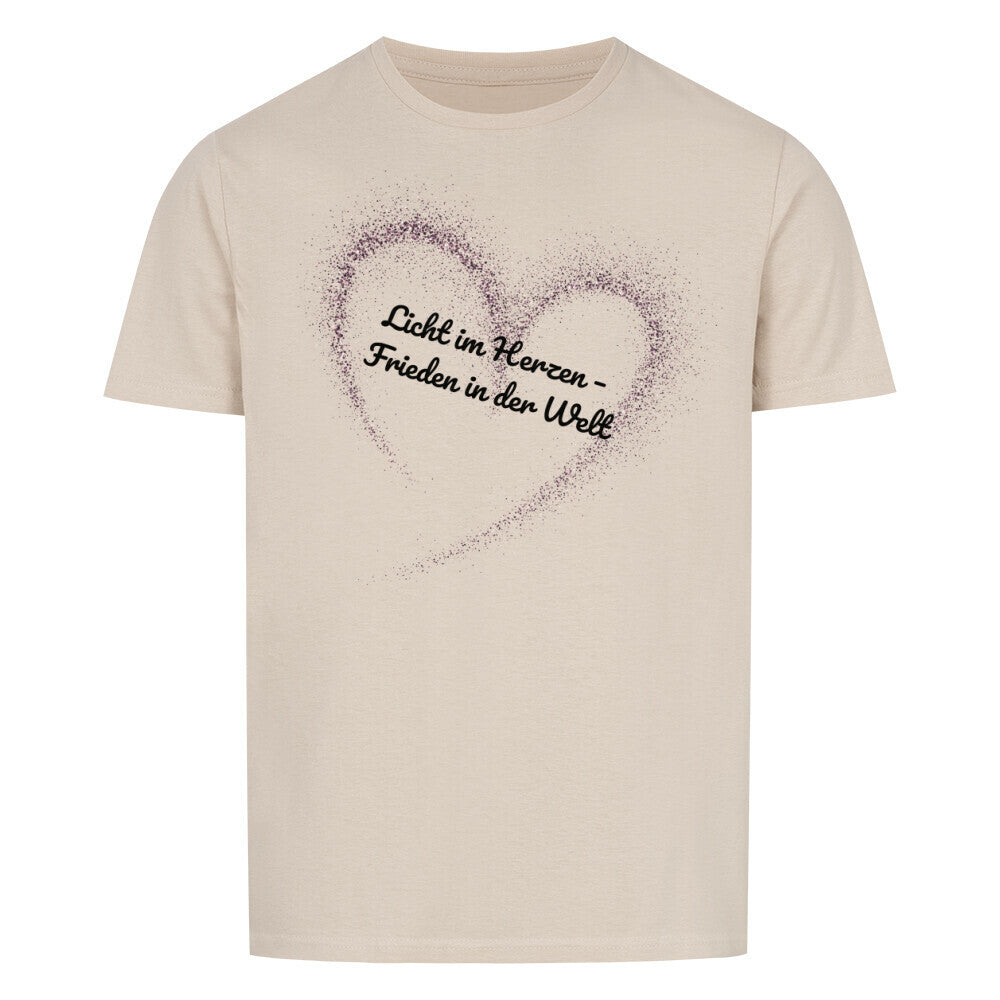 Licht im Herzen, Frieden in der Welt, Friedensshirt, spirituelles T-Shirt, Sabine Frieden Kollektion, positives Statement Shirt, Geschenk für Friedensfreunde, liebevolle Botschaft Shirt, Yoga Shirt, Achtsamkeit, color: sand