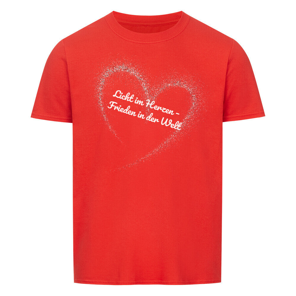 Licht im Herzen, Frieden in der Welt, Friedensshirt, spirituelles T-Shirt, Sabine Frieden Kollektion, positives Statement Shirt, Geschenk für Friedensfreunde, liebevolle Botschaft Shirt, Yoga Shirt, Achtsamkeit, color: rot