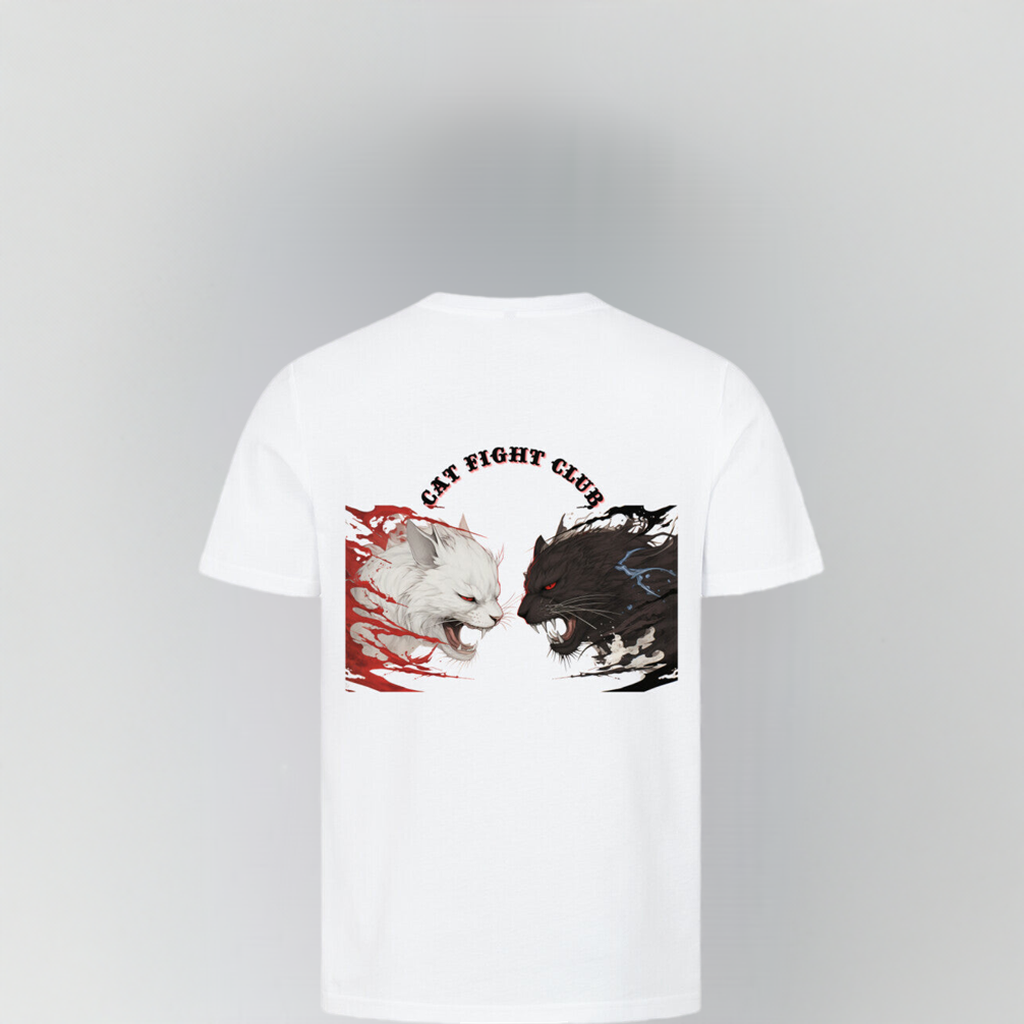 Cat Fight T-Shirt in weiß, für Katzenfans im Club, Katzenfreunde,