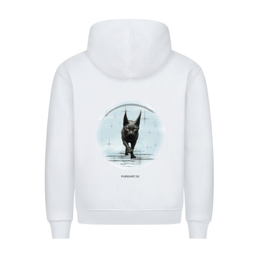 Hoodie in weiß, mit Katze auf dem Mond, für Katzenfans, neues Katzendesign, Katzenliebe