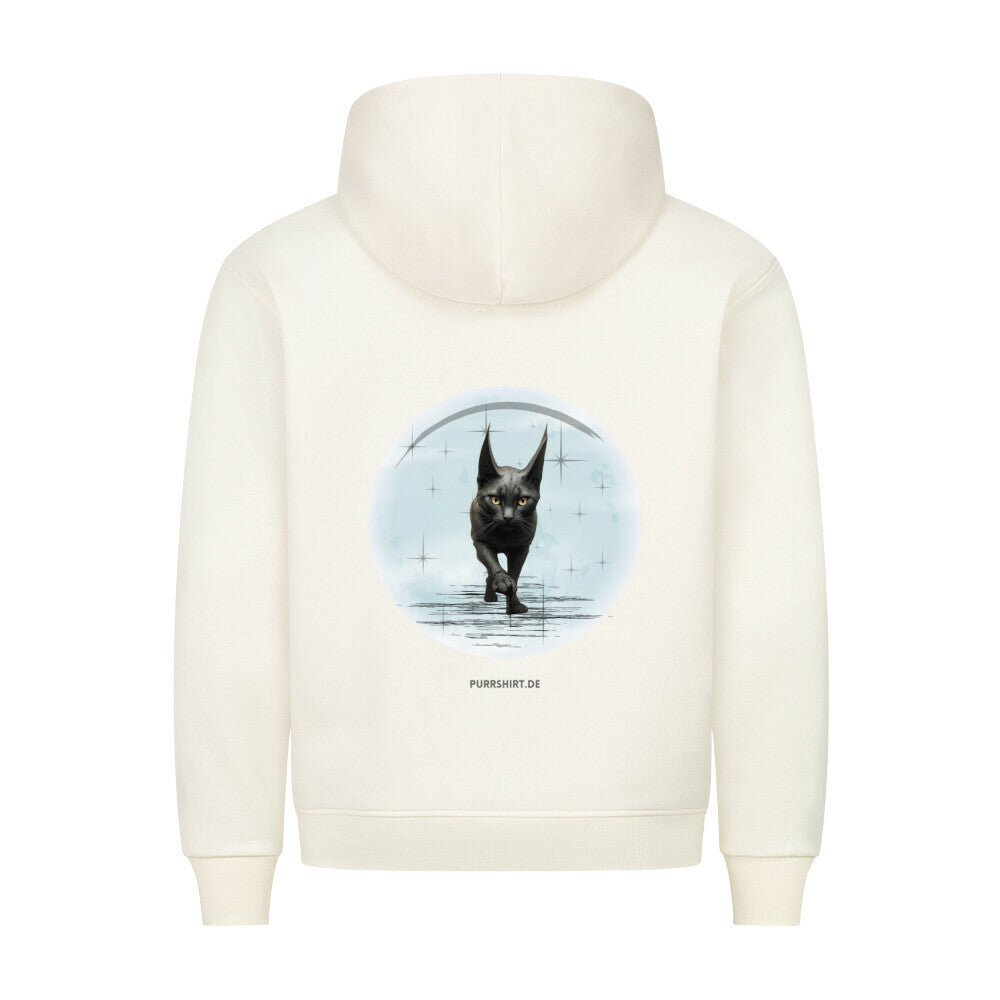 Hoodie in Beige, mit Katze auf dem Mond, für Katzenfans, für kalte Tage