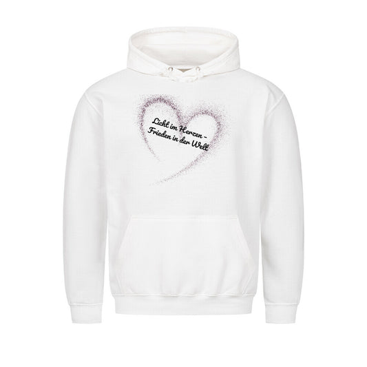 Licht im Herzen Hoodie, Frieden in der Welt, spiritueller Hoodie, Sabine Frieden Kollektion, Friedensbotschaft Kleidung, Hoodie mit Botschaft, positives Statement Hoodie, Yoga Hoodie, Achtsamkeit, Meditation