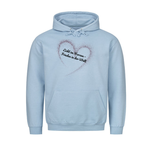 Licht im Herzen Hoodie, Frieden in der Welt, spiritueller Hoodie, Sabine Frieden Kollektion, Friedensbotschaft Kleidung, Hoodie mit Botschaft, positives Statement Hoodie, Yoga Hoodie, Achtsamkeit, Meditation, hoodie, color: babyblau