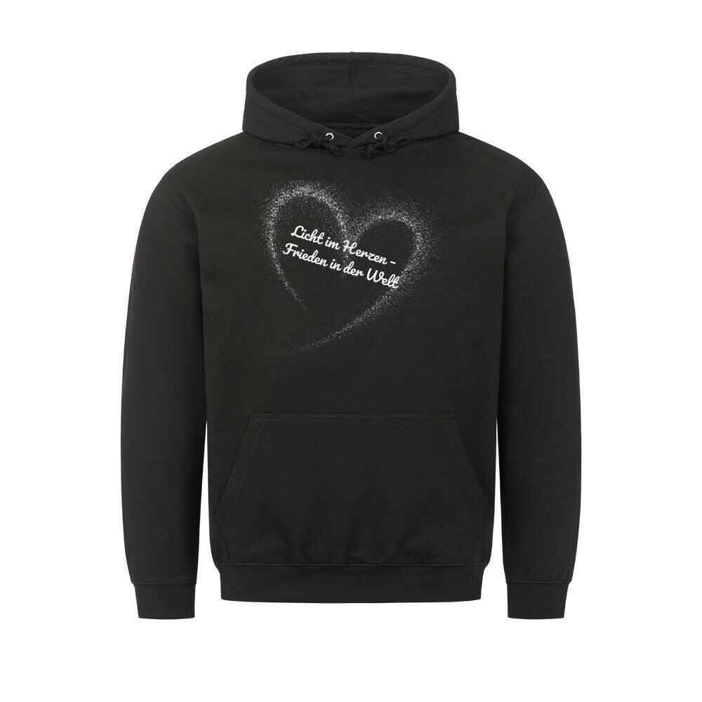 Image for color: schwarzLicht im Herzen Hoodie, Frieden in der Welt, spiritueller Hoodie, Sabine Frieden Kollektion, Friedensbotschaft Kleidung, Hoodie mit Botschaft, positives Statement Hoodie, Yoga Hoodie, Achtsamkeit, Meditation, schwarz