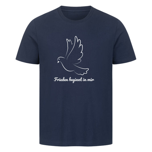 Licht im Herzen, Frieden beginnt in mir, Friedensshirt, spirituelles T-Shirt, Sabine Frieden Kollektion, positives Statement Shirt, Geschenk für Friedensfreunde, liebevolle Botschaft Shirt, Yoga t-Shirt, Achtsamkeit, Taube, Friedenstaube, göttliche Botschaftcolor: french navy, Unisex T-Shirt