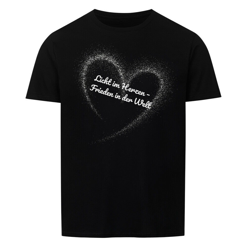 Licht im Herzen, Frieden in der Welt, Friedensshirt, spirituelles T-Shirt, Sabine Frieden Kollektion, positives Statement Shirt, Geschenk für Friedensfreunde, liebevolle Botschaft Shirt, Yoga Shirt, Achtsamkeitcolor: schwarz